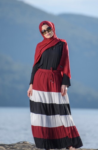Claret Red Wrinkle Look Skirt and Pants 1030-06