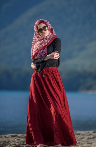 Claret Red Wrinkle Look Skirt and Pants 1020-04