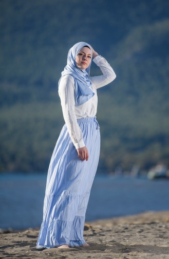Ice Blue Wrinkle Look Skirt and Pants 1020-01