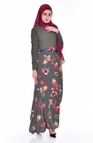فستان بتصميم مطبع مع حزام خصر  2267-01