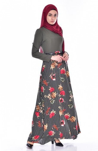 فستان بتصميم مطبع مع حزام خصر  2267-01