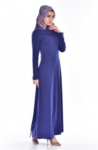 Navy Blue Hijab Dress 4438-04