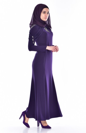 Epaulet Stone Embroidered Dress  3384-03 Purple 3384-03