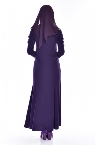 Epaulet Stone Embroidered Dress  3384-03 Purple 3384-03