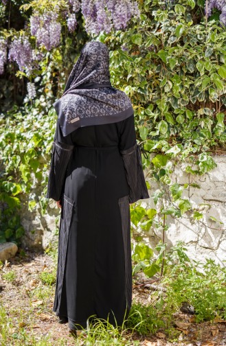 Patchwork Abaya mit Reißverschluss 7744-02 Schwarz 7744-02