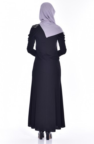 Apoletli Taş İşlemeli Elbise 3384-04 Siyah