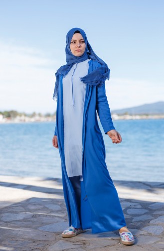 Abaya a Fermeture 0101-11 Bleu 0101-11