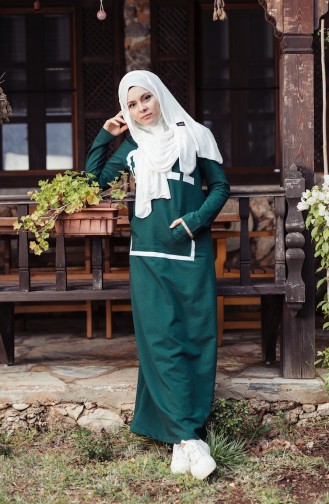 Emerald Green Hijab Dress 8098-03