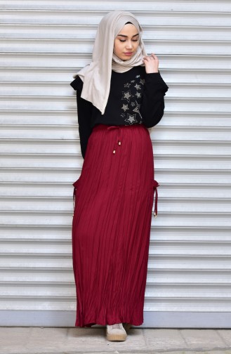 Claret Red Wrinkle Look Skirt and Pants 1070-09