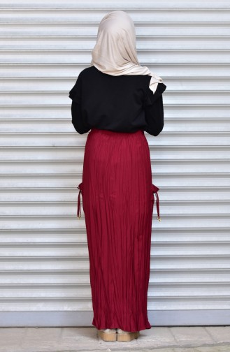 Claret Red Wrinkle Look Skirt and Pants 1070-09