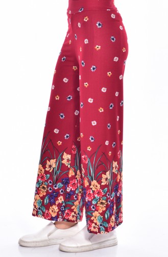 Çiçek Desenli Bol Paca Pantolon 4061-01 Bordo