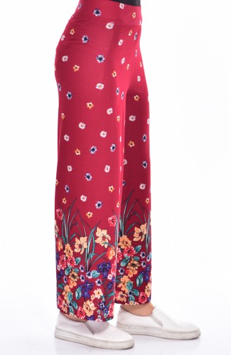 Çiçek Desenli Bol Paca Pantolon 4061-01 Bordo