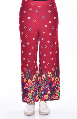 Çiçek Desenli Bol Paca Pantolon 4061-01 Bordo