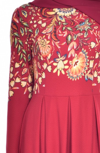 دلبر فستان بتصميم مطبع وسحاب 5201-02 لون خمري 5201-02