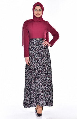 Claret Red Hijab Dress 5736-02