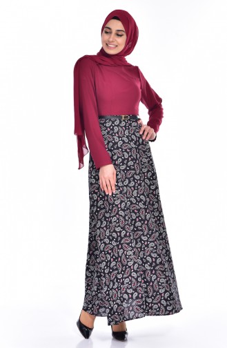 Claret Red Hijab Dress 5736-02