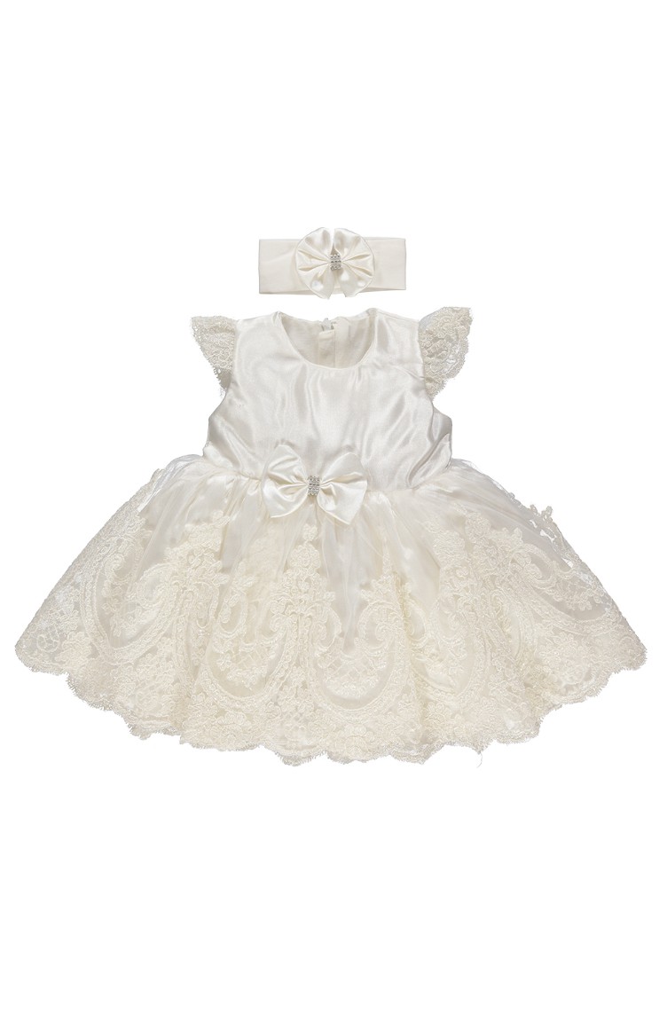 Bebetto Saten Dantelli Elbise K1901 Ekr 01 Ekru Sefamerve