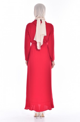 İncili Kuşaklı Elbise 60683-02 Kırmızı