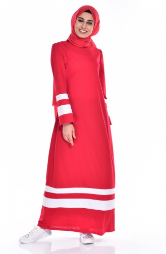 Garnili Elbise 3310-02 Kırmızı