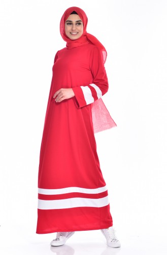 فستان بتفاصيل مُخطط 3310-02 لون أحمر 3310-02