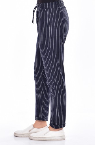 Striped Straight-leg Trousers 1330-04 Navy Blue 1330-04