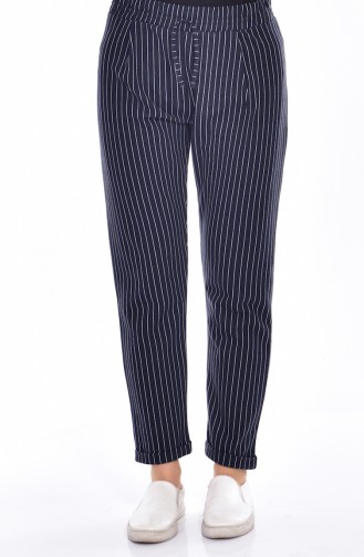 Striped Straight-leg Trousers 1330-04 Navy Blue 1330-04