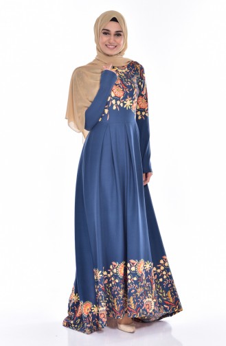 Navy Blue Hijab Dress 5201-04