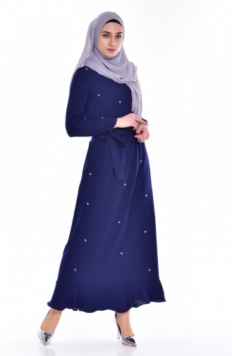 Navy Blue Hijab Dress 60683-04