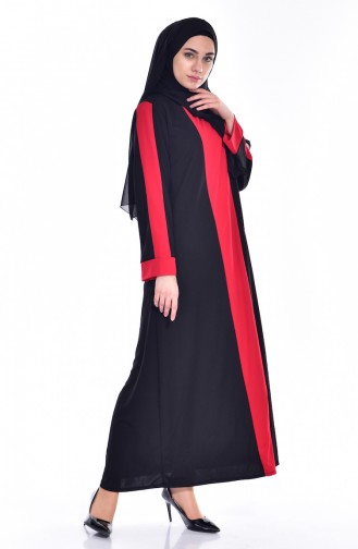 Garnili Elbise 3309-03 Siyah Kırmızı
