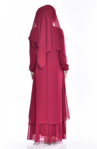 Claret Red Hijab Evening Dress 1091-05