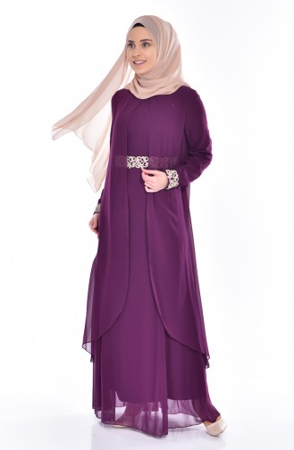 Purple Hijab Evening Dress 1091-06