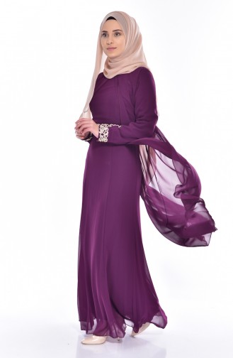 Purple Hijab Evening Dress 1091-06