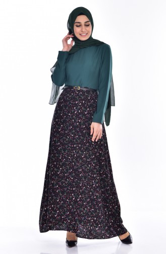 مهرشاه فستان فيسكوز بتصميم مُطبع ‎ 2269-01 لون أخضر زمردي 2269-01