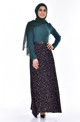 مهرشاه فستان فيسكوز بتصميم مُطبع ‎ 2269-01 لون أخضر زمردي 2269-01