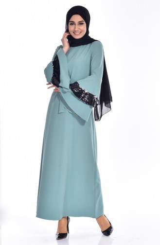 Kolu Payetli Elbise 60685-01 Çağla Yeşili