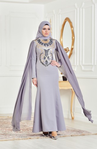 Gray Hijab Evening Dress 52688-03