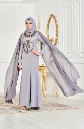 Gray Hijab Evening Dress 52688-03