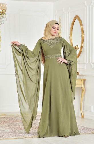 Khaki Hijab Evening Dress 8211-04