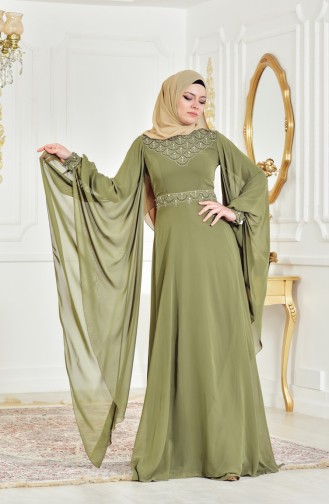 Robe de Soirée avec Perles et Pierre 8211-04 Khaki 8211-04