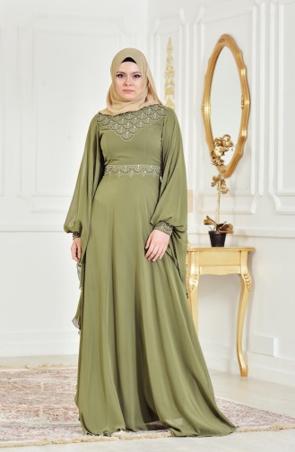 Khaki Hijab Evening Dress 8211-04