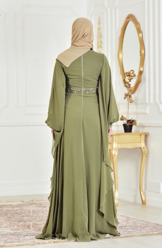 Khaki Hijab Evening Dress 8211-04