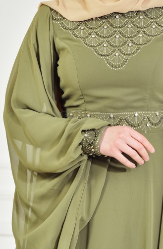 Khaki Hijab Evening Dress 8211-04