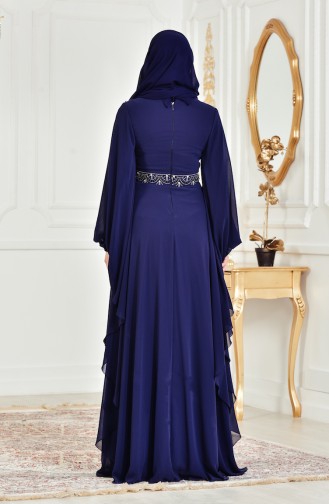 Navy Blue Hijab Evening Dress 8211-07