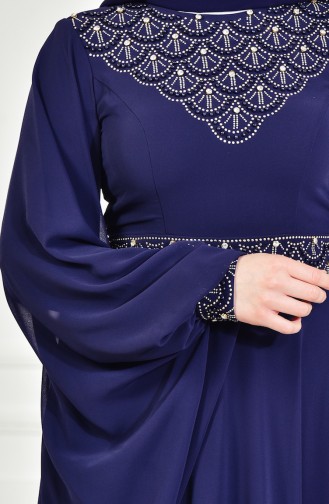 Navy Blue Hijab Evening Dress 8211-07