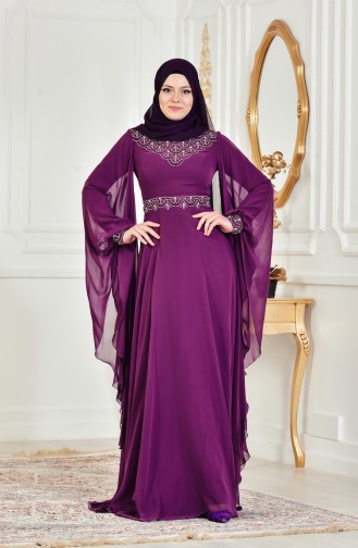 Purple Hijab Evening Dress 8211-05