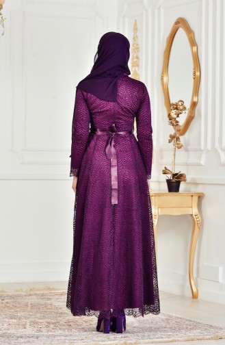 Plum Hijab Evening Dress 8122-02