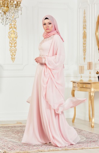 Powder Hijab Evening Dress 8211-03