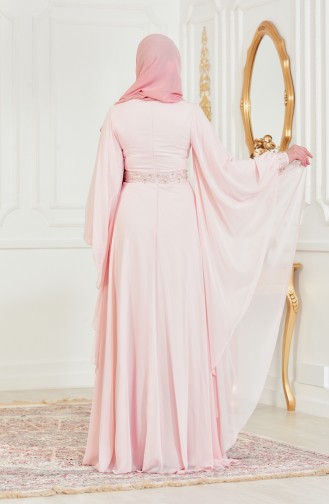 Powder Hijab Evening Dress 8211-03