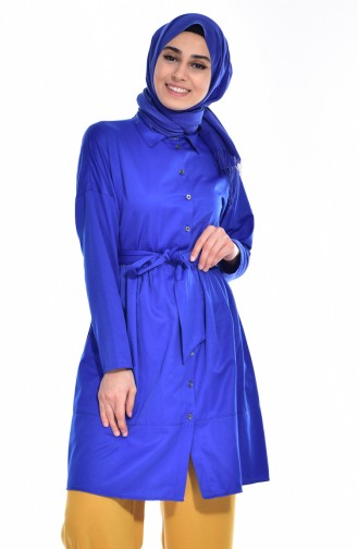 Kuşaklı Düğmeli Tunik 2446-05 Saks