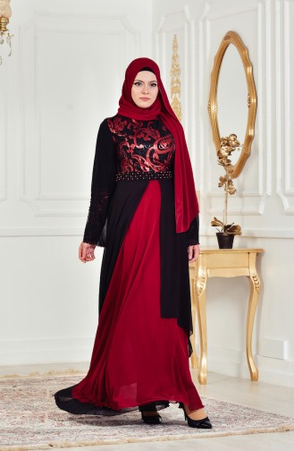 Robe de Soirée a Paillette 7959-02 Noir Bordeaux 7959-02